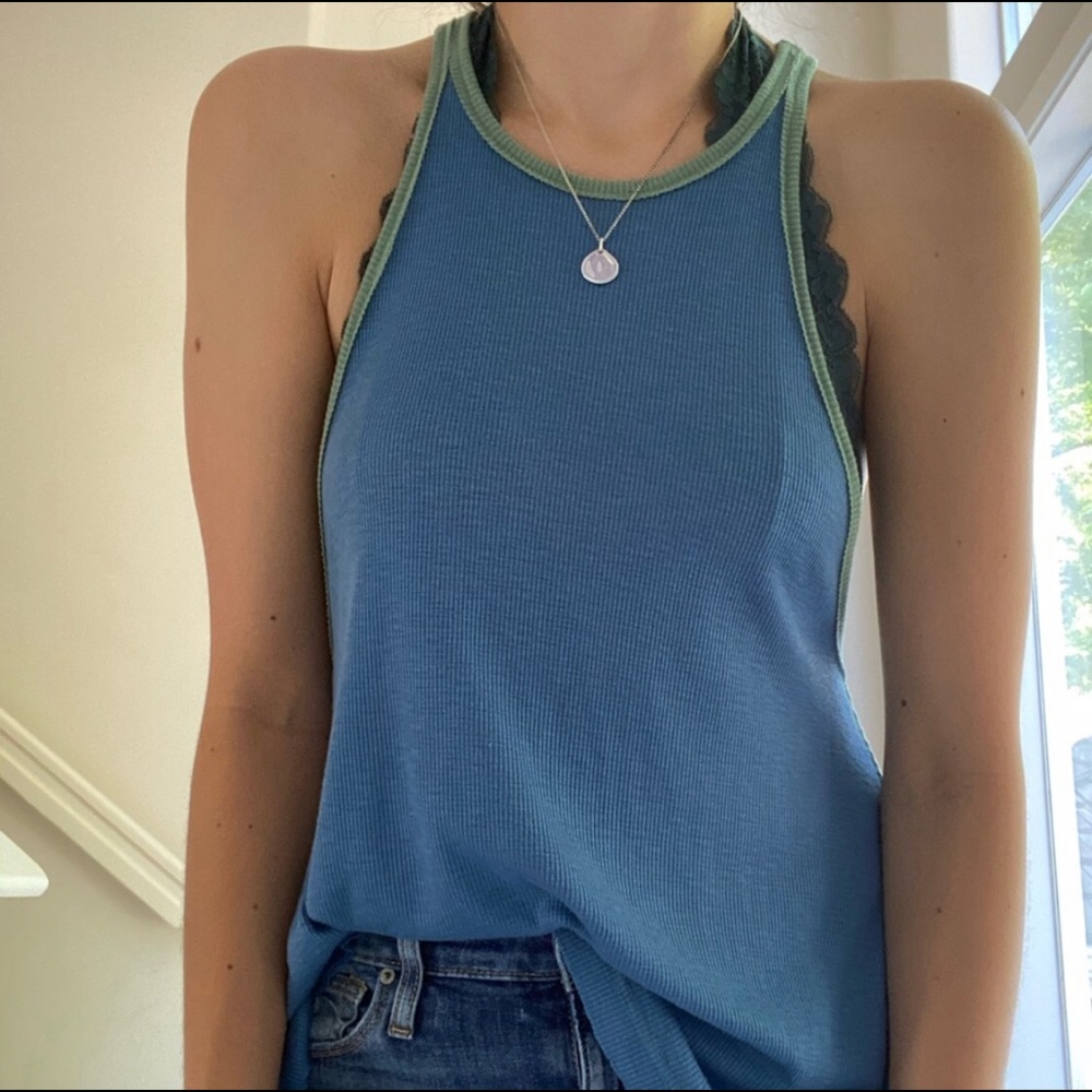 Free People blue, green Razorback Tank Top